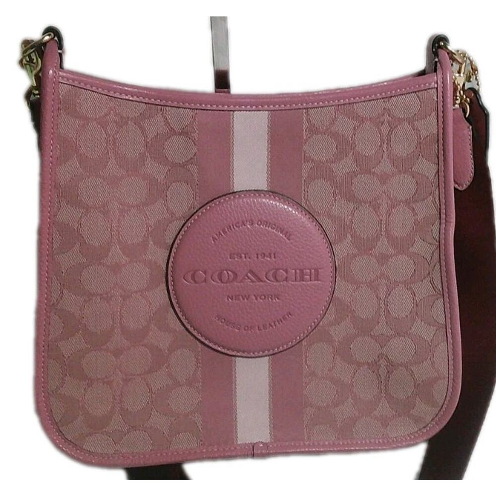 Coach Pink Signature Stripe Crossbody Bag Canvas Leather A2332 CA185